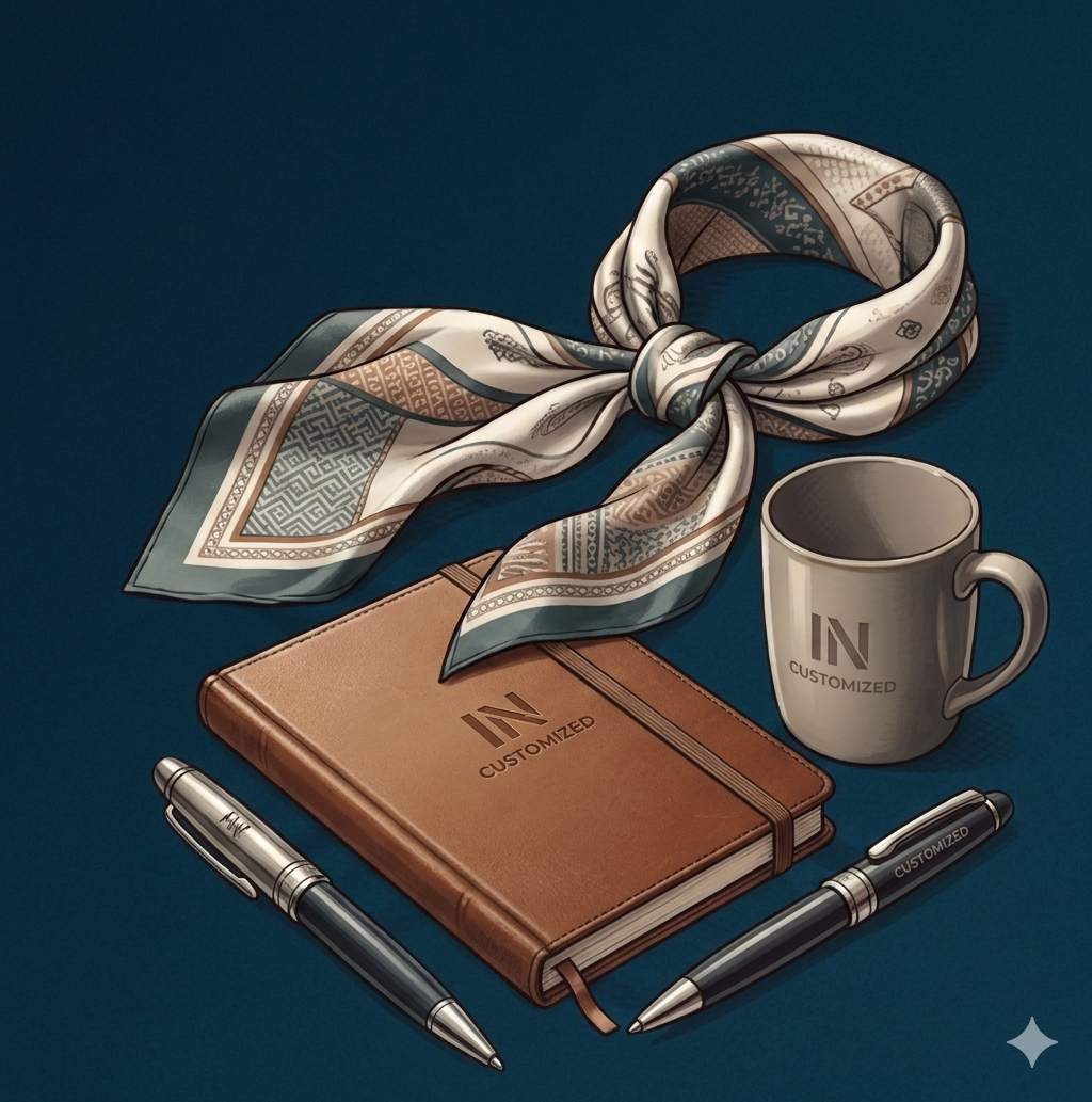 Individuelle Produkte – Notizbuch, Tasse und Kugelschreiber mit INdividuals Branding